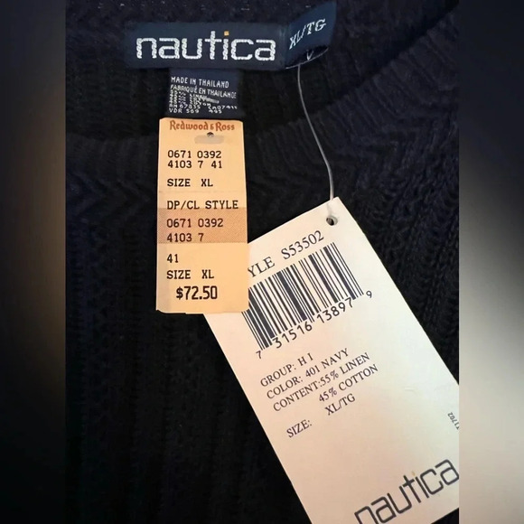 Nautica mens navy blue sweater. Size XL. NWT. Linen and cotton blend. - Picture 7 of 8